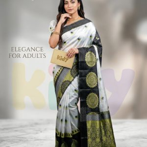 সাদা বা অফ-হোয়াইট রঙের কাতান শাড়ি (Code 509)