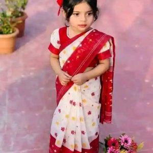 স্কিন প্রিন্ট রেডি শাড়ী লাল-সাদা (Code 218)