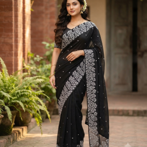 হাফ সিল্ক প্রিন্ট শাড়ি (Code 1083)